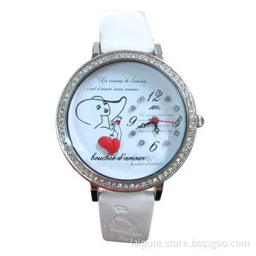 3D Dial Wrist Watch, Beautiful Ladies' Diamond Watch with Transparent Stones on Case